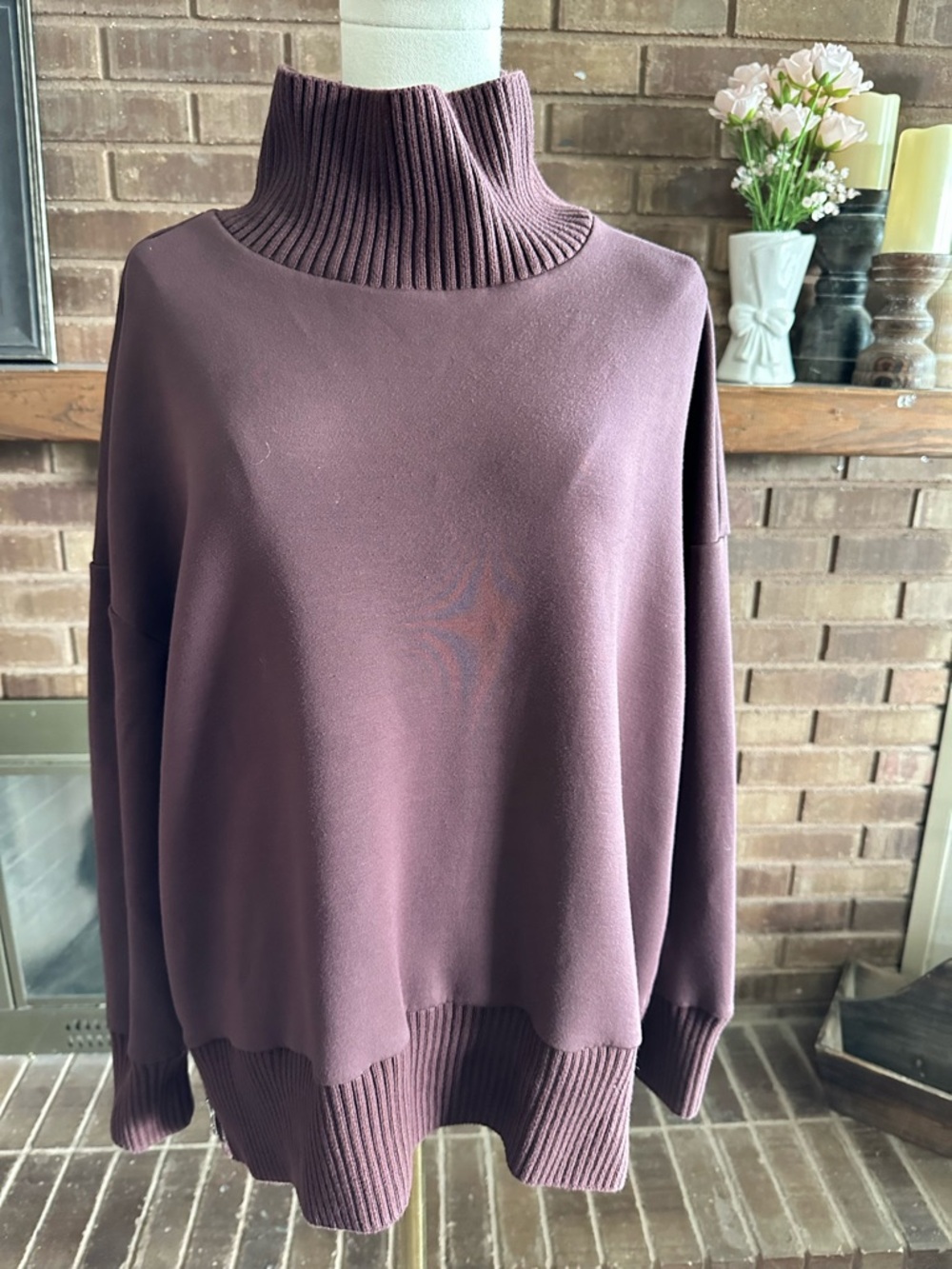Varley Barker High Neck DoubleSoft Sweatshirt Brown Medium Side Zip Pullover